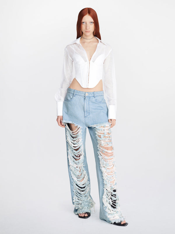 CLASSIC DENIM FRAYED PANTS