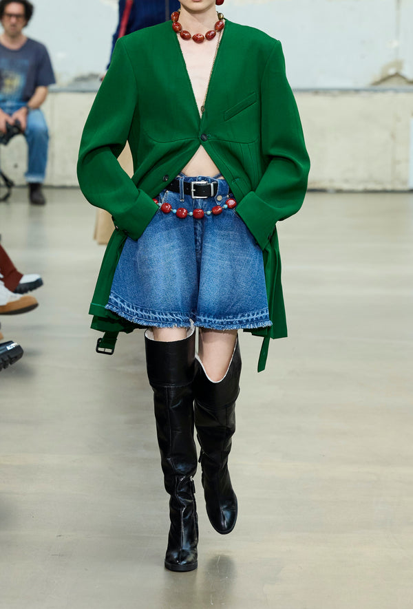 GREEN WOOL PLEATED JACKET