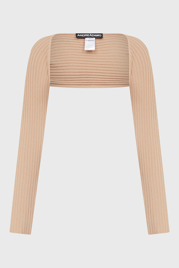 RIBBED KNIT LONG SLEEVES SHRUG NUDE