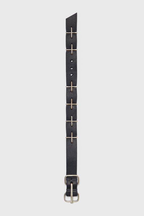THIN SILVER CROSS STUDDED WRIST BAND