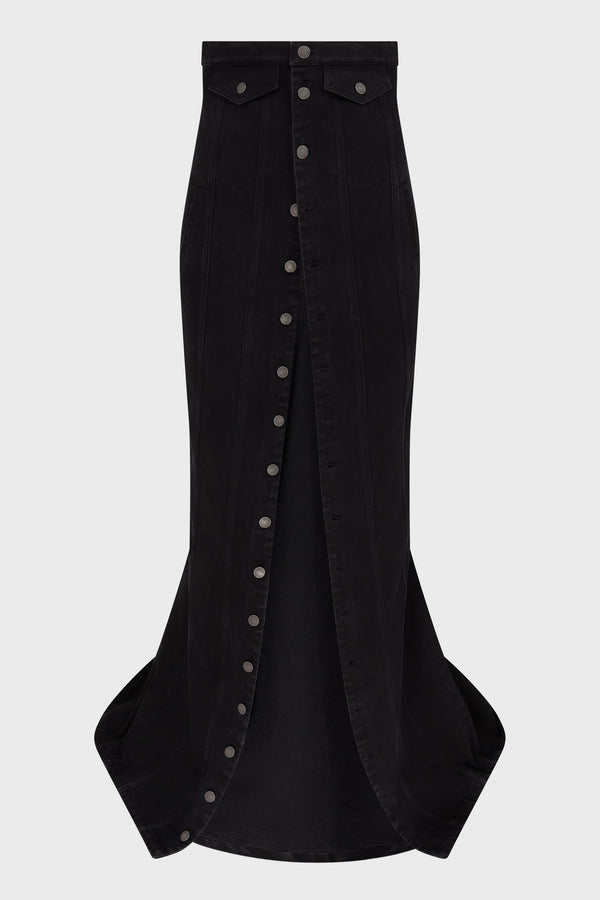 MAXI DENIM SKIRT BLACK STONEWASHED